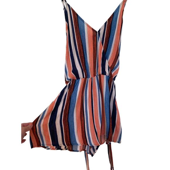 Lulu’s - Angelene Blue & Orange Striped Sleeveless Romper - Size Small - Picture 5 of 9